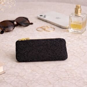 Black beaded wallet pouch